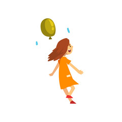 Happy Girl Having Fun at Birthday, Carnival Party or Circus Performance Vector Illustration