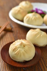 dumplings on wooden table