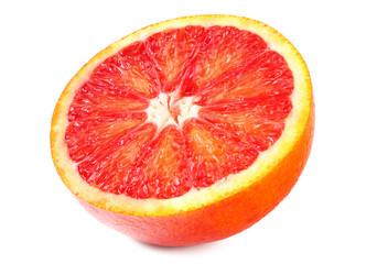 Slice of red blood orange isolated on white background