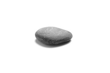 Single grey pebble isolated on white background. Smooth gray sea stone