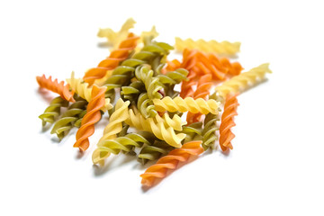 Fusilli tricolore pasta isolated on a white background