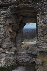 window in the stone wall of the old fortress