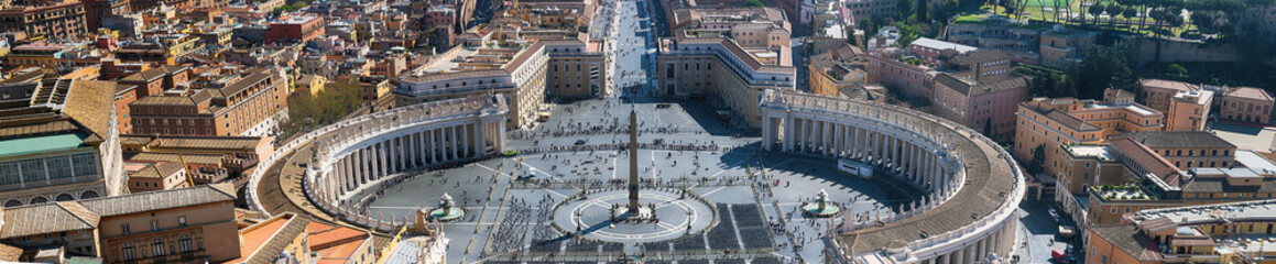 Panorama aerial view of Rome and St. Peter's Square (Piazza San Pietro) from St. Peter's Basilica...