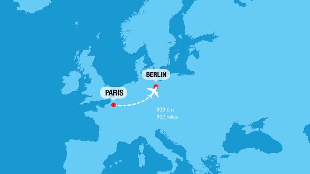 Paris to Berlin Flight Travel Route