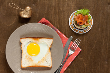 Breakfast with fried eggs.