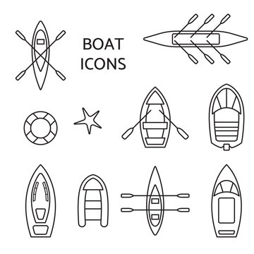 Boat icons outline set.