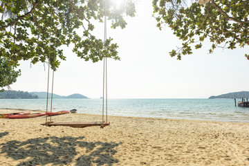 Tropical beach and swing under trees