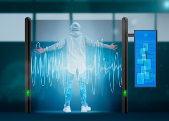 Checkpoint of tomorrow. Biometric scanner Concept. © Icruci