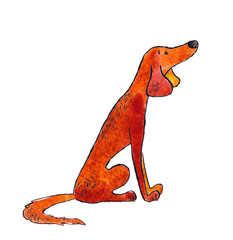  The dog pooch sits. Watercolor illustration on white background