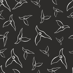 Doodle hand drawn color vector seamless pattern. White silhouette shapes isolated on black, dark grey background. Unique abstract texture for invitations, cards, websites, wrapping paper, textile