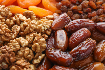 Delicious healthy food as background, space for text
