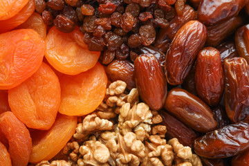 Delicious healthy food as background, space for text