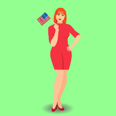 Redheaded woman with american flag in her hand