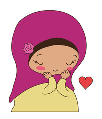 Cute Muslim girl in a scarf with a flower. Vector illustration. 