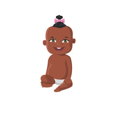 African baby vector illustration. Cute todler sitting in diaper