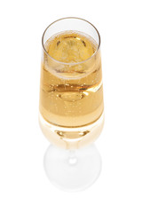 Glass of champagne on white background. Festive drink