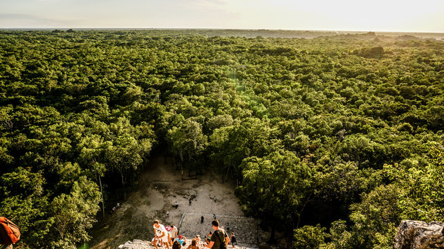 Ancient Coba Maya Ruin Made Out Of Stones In The Thick Jungle Near Cancun, Yucatan, Mexico.