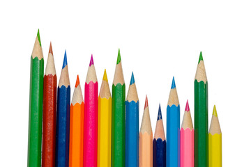 Close up color pencils isolated on white background.