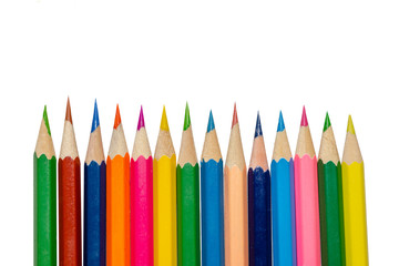 Close up color pencils isolated on white background.