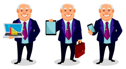 Cheerful fat business man cartoon character