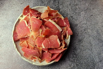 Cured and dried meat for a snack.