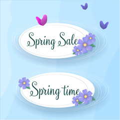 Spring discounts. banner template. Feminine sale tag. Vector illustration. Elegant design.