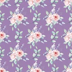 Behang Seamless background, floral repeat pattern with watercolor flowers and leaf. Fabric wallpaper print texture. Hand painting vintage design perfectly for wrapping paper, backdrop, frame or border. © Larisa