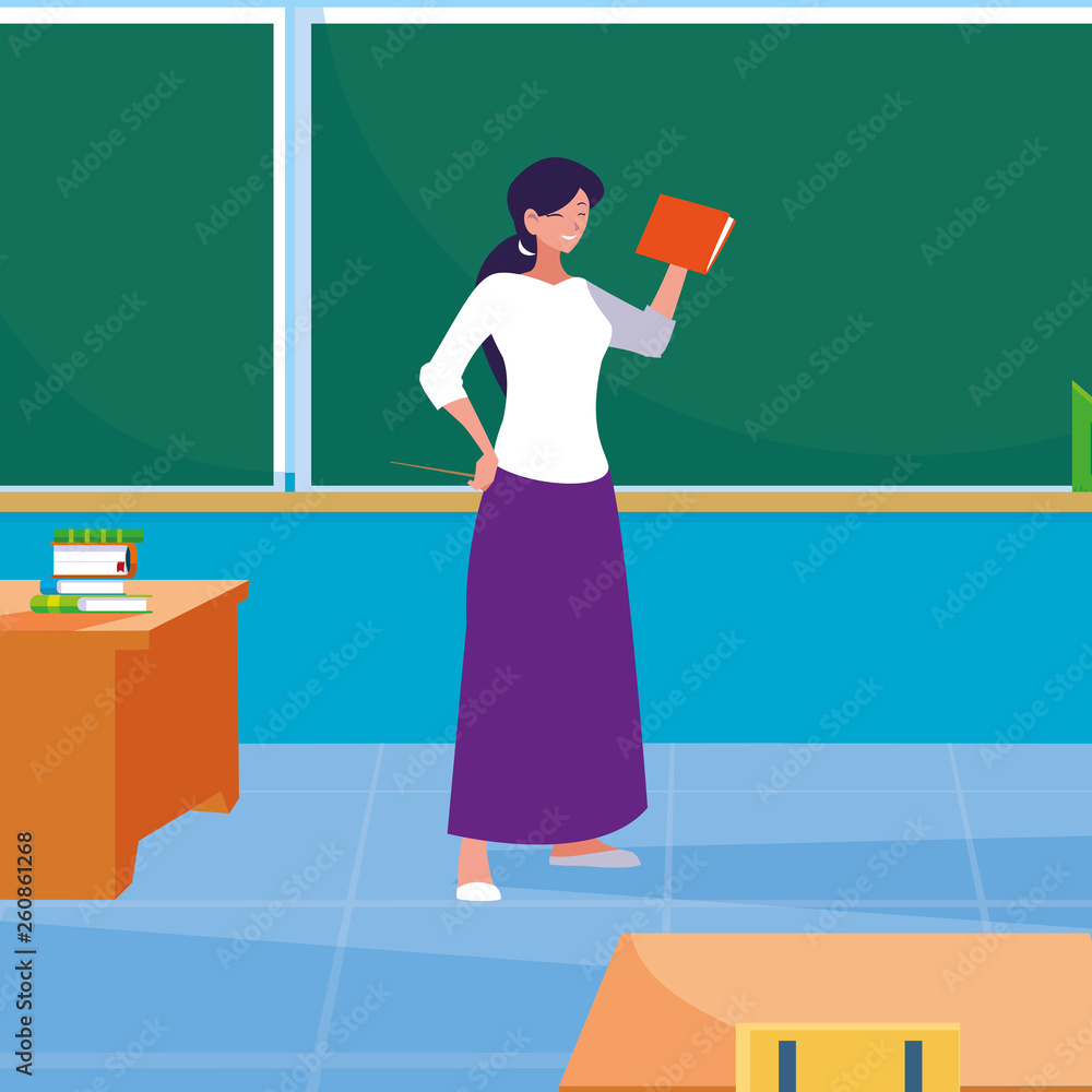 Canvas Prints teacher female in classroom with chalkboard