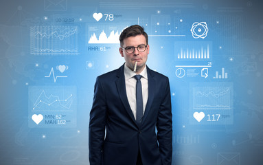 Young sick businessman with fever and medical research concept

