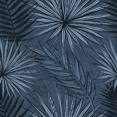 Obraz premium Seamless pattern with different tropical leaves