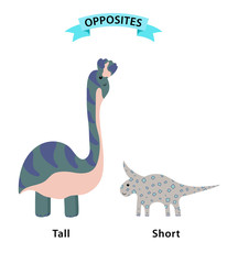 Wordcard for tall and short antonyms and opposites. Cartoon characters illustration on white background. Card for teaching aid, for foreign language learning lessons. Vector illustration
