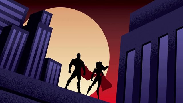 Superhero Couple City Night Animation