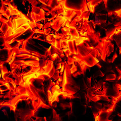 Glowing Hot Charcoal Briquettes Close-up Background Texture