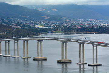 Tasman Bridge spanning across Derwent River in Tasmania Australia