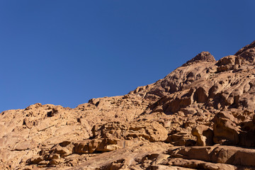 Fototapeta premium Egypt. Mount Sinai in the morning at sunrise. (Mount Horeb, Gabal Musa, Moses Mount). Pilgrimage place and famous touristic destination.