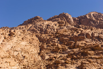 Fototapeta premium Egypt. Mount Sinai in the morning at sunrise. (Mount Horeb, Gabal Musa, Moses Mount). Pilgrimage place and famous touristic destination.