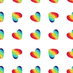 Hand drawn seamless pattern with lgbt rainbow symbols in watercolor