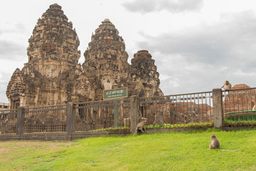 Monkey temple, Phra Prang Sam Yod temple in Lopburi, Thailand, Asia