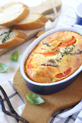 Vegetable Clafoutis with red bell pepper and and dried tomatoei