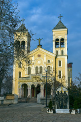 Sunset view of The Roman Catholic church Most holy Heart of Jesus in town of Rakovski, Bulgaria