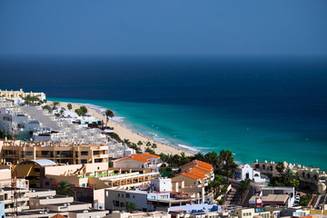 Aerial view on the beach Morro Jable, Fuerteventura.