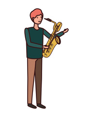 young man with saxophone character
