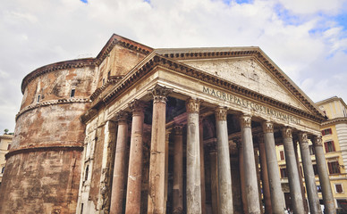 Naklejka premium View of Pantheon basilica in centre of Rome, Italy