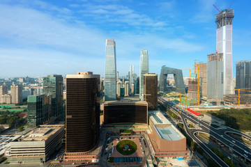 Naklejka na ściany i meble Beijing, China modern financial district skyline on a nice day with blue sky