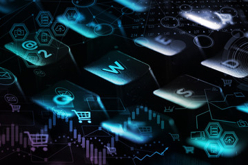 Close-up dark keyboard with erp system concept
