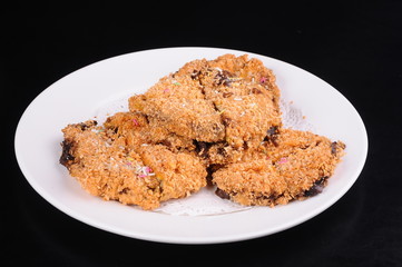 fried chicken on plate isolated on white background