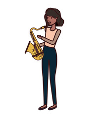 young woman with saxophone character