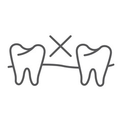 No tooth thin line icon, mouth and dental, missing tooth sign, vector graphics, a linear pattern on a white background.