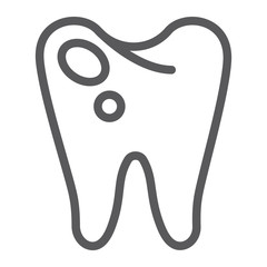 Caries line icon, dentistry and teeth, sick tooth sign, vector graphics, a linear pattern on a white background.