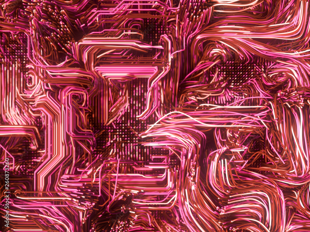 Leinwandbilder psychedelic interweaving colored lines. digital abstract background. modern covers design. 3d render